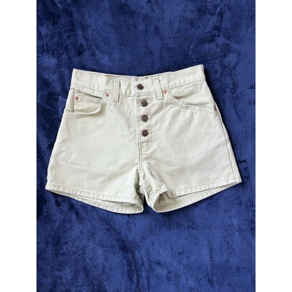 Vintage Levi's 950 Beige Relaxed Fit Mom Button‎ Fly Shorts Junior Sz 5 USA